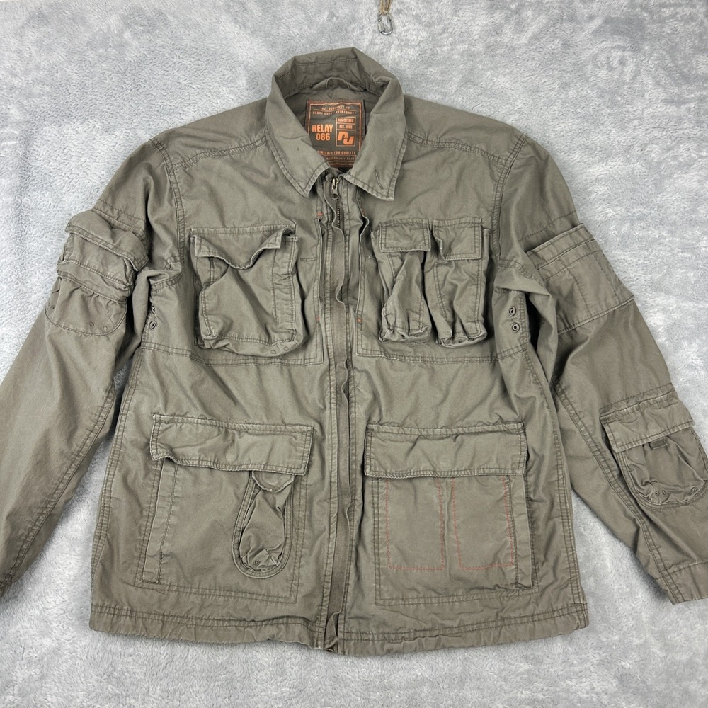 Vintage Y2K‎ Relay 086 Military Jacket Men's L Green Field Coat 18 Pockets